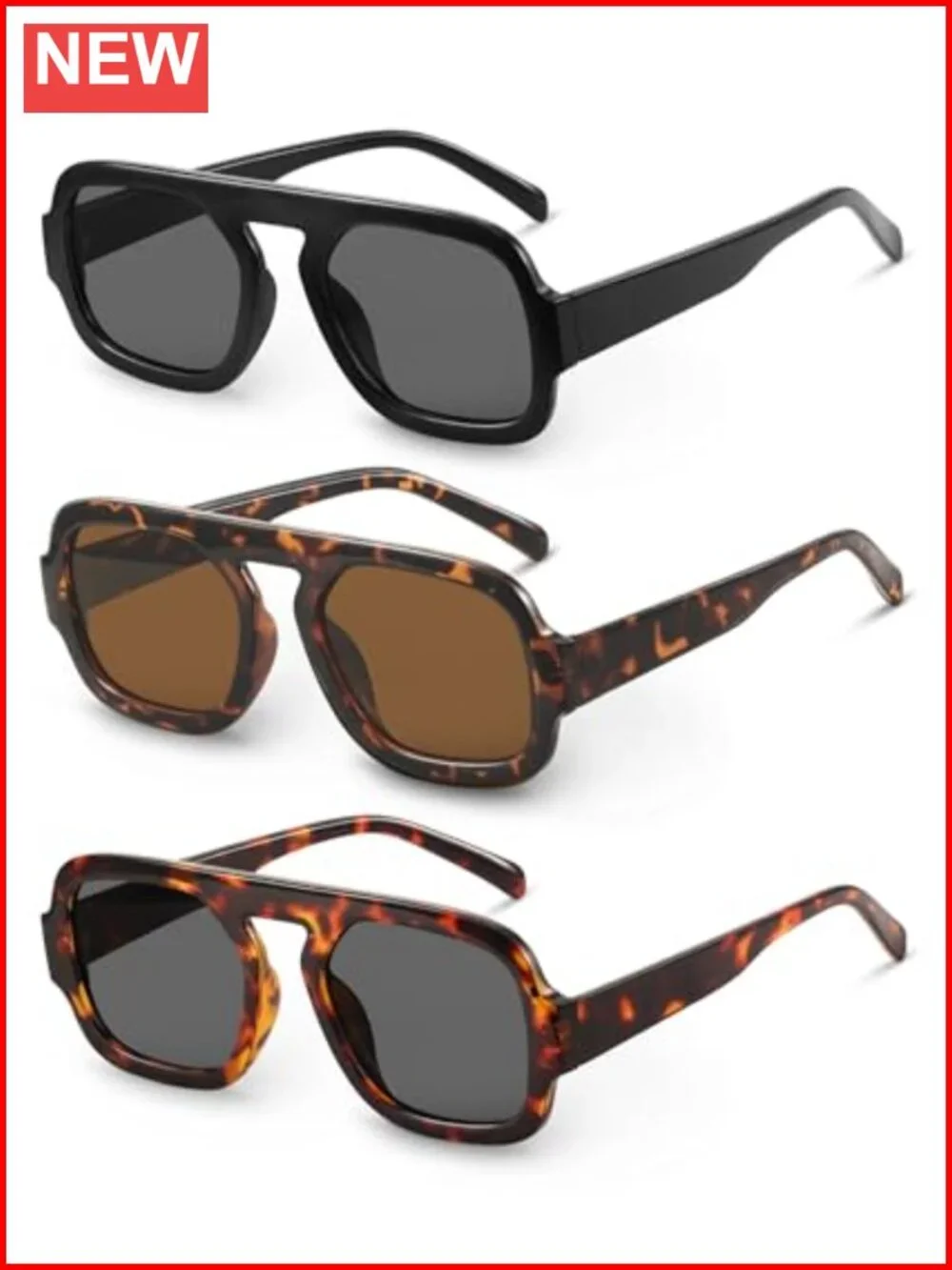 Retro Square Flat Top Sunglasses UV400 Protection Acetate Frame Unisex